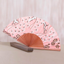 Load image into Gallery viewer, Pink Floral Hand Fan Crafted from Silk and Pinewood - Bangli Springtime | NOVICA