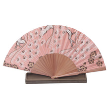 Load image into Gallery viewer, Pink Floral Hand Fan Crafted from Silk and Pinewood - Bangli Springtime | NOVICA
