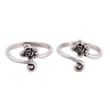 Load image into Gallery viewer, Flower Motif Toe Rings Handmade in Sterling Silver (Pair) - Flower and Swirl | NOVICA