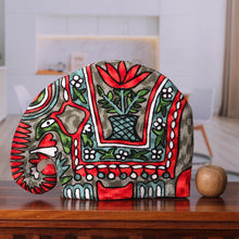 Load image into Gallery viewer, Indian Chain Stitched 100% Wool and Cotton Elephant Tea Cozy - Marching Elephant in Orange | NOVICA