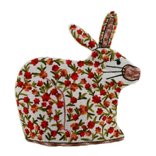 Load image into Gallery viewer, Indian Chain Stitched 100% Wool and Cotton Rabbit Tea Cozy - Hopping Rabbit | NOVICA