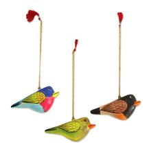 Load image into Gallery viewer, Three Hand-Painted Papier Mache Bird Ornaments from India - Cuckoo Birds | NOVICA
