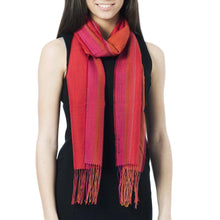 Load image into Gallery viewer, Alpaca Blend Scarf in Paprika and Carrot from Peru - Rioja Flavor | NOVICA