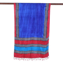 Load image into Gallery viewer, Block Printed Fringed Silk Shawl in Royal Blue from India - Royal Blue Fascination | NOVICA