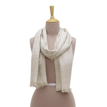 Load image into Gallery viewer, Hand Woven Beige Eri Silk Scarf with Fringe - Cool Morning Hours | NOVICA