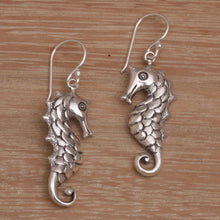 Load image into Gallery viewer, Seahorse Motif Dangle Earrings in Sterling Silver - Friendly Seahorse | NOVICA
