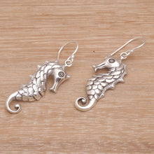 Load image into Gallery viewer, Seahorse Motif Dangle Earrings in Sterling Silver - Friendly Seahorse | NOVICA