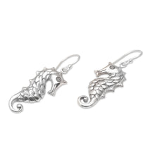 Load image into Gallery viewer, Seahorse Motif Dangle Earrings in Sterling Silver - Friendly Seahorse | NOVICA