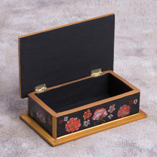 Load image into Gallery viewer, Reverse-Painted Glass Decorative Box in Black from Peru - Colonial Bouquet | NOVICA