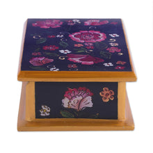 Load image into Gallery viewer, Reverse-Painted Glass Decorative Box in Black from Peru - Colonial Bouquet | NOVICA