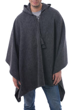 Load image into Gallery viewer, Graphite Grey Alpaca Blend Hooded Poncho for Men - Highlands Grey | NOVICA