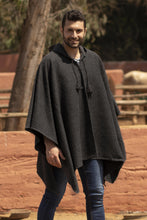 Load image into Gallery viewer, Graphite Grey Alpaca Blend Hooded Poncho for Men - Highlands Grey | NOVICA