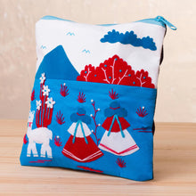 Load image into Gallery viewer, Cotton Blend Patchwork Cosmetic Case in Blue from Peru - Blue Andes | NOVICA