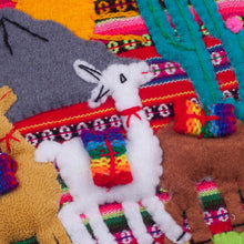 Load image into Gallery viewer, Hand Made Cotton Arpillera Decorative Mitts Featuring Llamas - Llama Walk | NOVICA