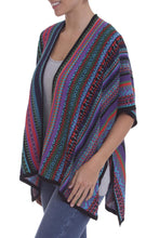 Load image into Gallery viewer, Fuchsia and Multi-Color Striped Acrylic Knit Ruana - Garden Strata | NOVICA