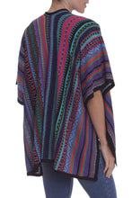 Load image into Gallery viewer, Fuchsia and Multi-Color Striped Acrylic Knit Ruana - Garden Strata | NOVICA
