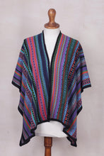 Load image into Gallery viewer, Fuchsia and Multi-Color Striped Acrylic Knit Ruana - Garden Strata | NOVICA