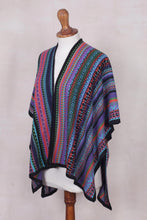 Load image into Gallery viewer, Fuchsia and Multi-Color Striped Acrylic Knit Ruana - Garden Strata | NOVICA