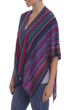 Load image into Gallery viewer, Peruvian Multicolored Acrylic and Alpaca Blend Ruana Kimono - Peruvian Rainbow | NOVICA