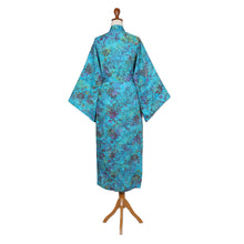 Load image into Gallery viewer, Turquoise Batik Long Sleeved Rayon Robe with Belt - Ocean Eden | NOVICA