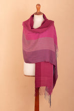 Load image into Gallery viewer, Handwoven Pink and Purple Baby Alpaca Blend Shawl from Peru - Rose Warmth | NOVICA