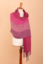 Load image into Gallery viewer, Handwoven Pink and Purple Baby Alpaca Blend Shawl from Peru - Rose Warmth | NOVICA