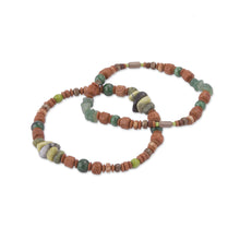 Load image into Gallery viewer, Two Ceramic Beaded Bracelets with Agate and Serpentine - Wind and Earth | NOVICA