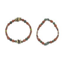 Load image into Gallery viewer, Two Ceramic Beaded Bracelets with Agate and Serpentine - Wind and Earth | NOVICA