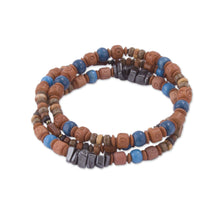 Load image into Gallery viewer, Three Hematite and Ceramic Beaded Bracelets in Earth Tones - Andean Eyes | NOVICA