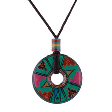 Load image into Gallery viewer, Peruvian Green Ceramic Pendant Necklace with Geometric Motif - Jade Princess | NOVICA