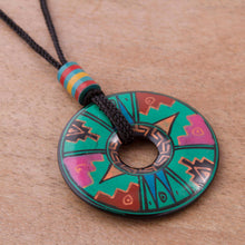 Load image into Gallery viewer, Peruvian Green Ceramic Pendant Necklace with Geometric Motif - Jade Princess | NOVICA