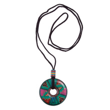 Load image into Gallery viewer, Peruvian Green Ceramic Pendant Necklace with Geometric Motif - Jade Princess | NOVICA