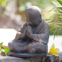Load image into Gallery viewer, Cast Stone Praying Shaolin Monk Sculpture in Antique Finish - Shaolin Meditation | NOVICA