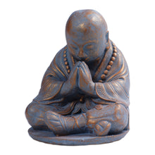 Load image into Gallery viewer, Cast Stone Praying Shaolin Monk Sculpture in Antique Finish - Shaolin Meditation | NOVICA