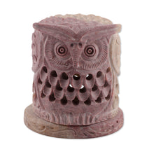 Load image into Gallery viewer, Hand Carved Soapstone Owl Tealight Candle Holder - Up Owl Night | NOVICA
