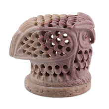 Load image into Gallery viewer, Hand Carved Soapstone Owl Tealight Candle Holder - Up Owl Night | NOVICA