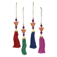 Load image into Gallery viewer, Wood Butterfly and Tassel Holiday Ornaments (Set of 4) - Butterfly Fantasy | NOVICA