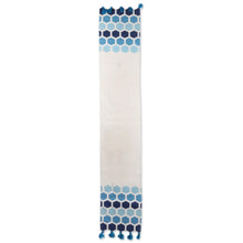 Load image into Gallery viewer, 100% Cotton White and Blue Octagon Table Runner with Tassel - Blue Fusion | NOVICA