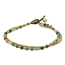 Load image into Gallery viewer, Handmade Multi-Color Agate Brass Beaded Anklet with Loop - Valley of Color | NOVICA