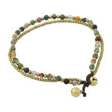 Load image into Gallery viewer, Handmade Multi-Color Agate Brass Beaded Anklet with Loop - Valley of Color | NOVICA