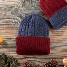 Load image into Gallery viewer, Cranberry and Blue 100% Alpaca Reversible Knit Hat from Peru - Warm and Snug | NOVICA