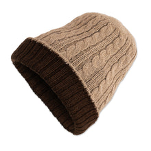 Load image into Gallery viewer, Peruvian Artisan Made 100% Alpaca Brown Reversible Cable Hat - Warm and Comfy | NOVICA