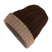 Load image into Gallery viewer, Peruvian Artisan Made 100% Alpaca Brown Reversible Cable Hat - Warm and Comfy | NOVICA