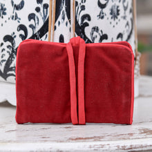 Load image into Gallery viewer, Handmade Lisu Hill Tribe Velvet Jewelry Roll from Thailand - Precious Hill Tribe in Red | NOVICA