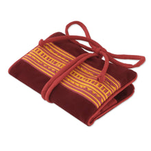 Load image into Gallery viewer, Handmade Lisu Hill Tribe Velvet Jewelry Roll from Thailand - Precious Hill Tribe in Red | NOVICA