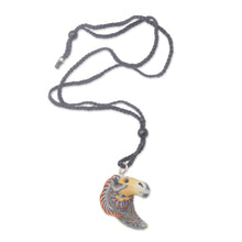Load image into Gallery viewer, Artisan Handmade Polymer Clay Horse Pendant Necklace - Laughing Horse | NOVICA