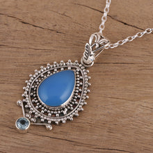 Load image into Gallery viewer, Handcrafted Blue Chalcedony Pendant Necklace from India - Soul's Serenity | NOVICA