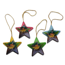 Load image into Gallery viewer, Hand Painted Star Ornaments with Ducklings (Set of 4) - Island Ducklings | NOVICA