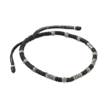 Load image into Gallery viewer, Hill Tribe Style 950 Silver And Black Cord Bracelet - True Balance in Black | NOVICA