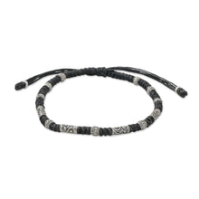 Load image into Gallery viewer, Hill Tribe Style 950 Silver And Black Cord Bracelet - True Balance in Black | NOVICA
